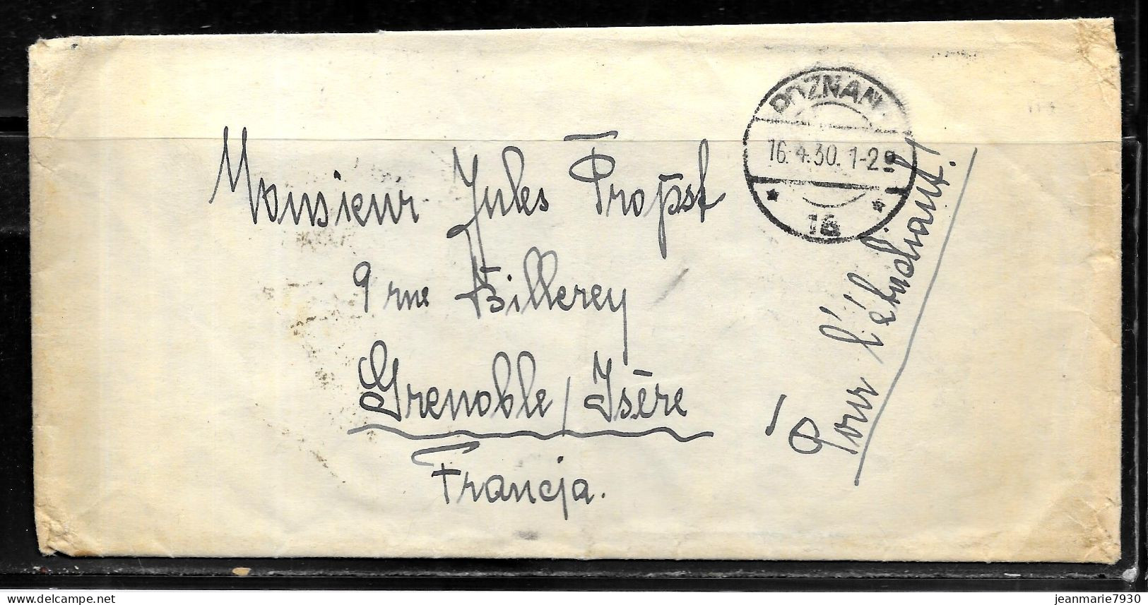 N267 - POLOGNE - LETTRE DE POZNAN DU 16/04/1930 POUR LA FRANCE - Brieven En Documenten