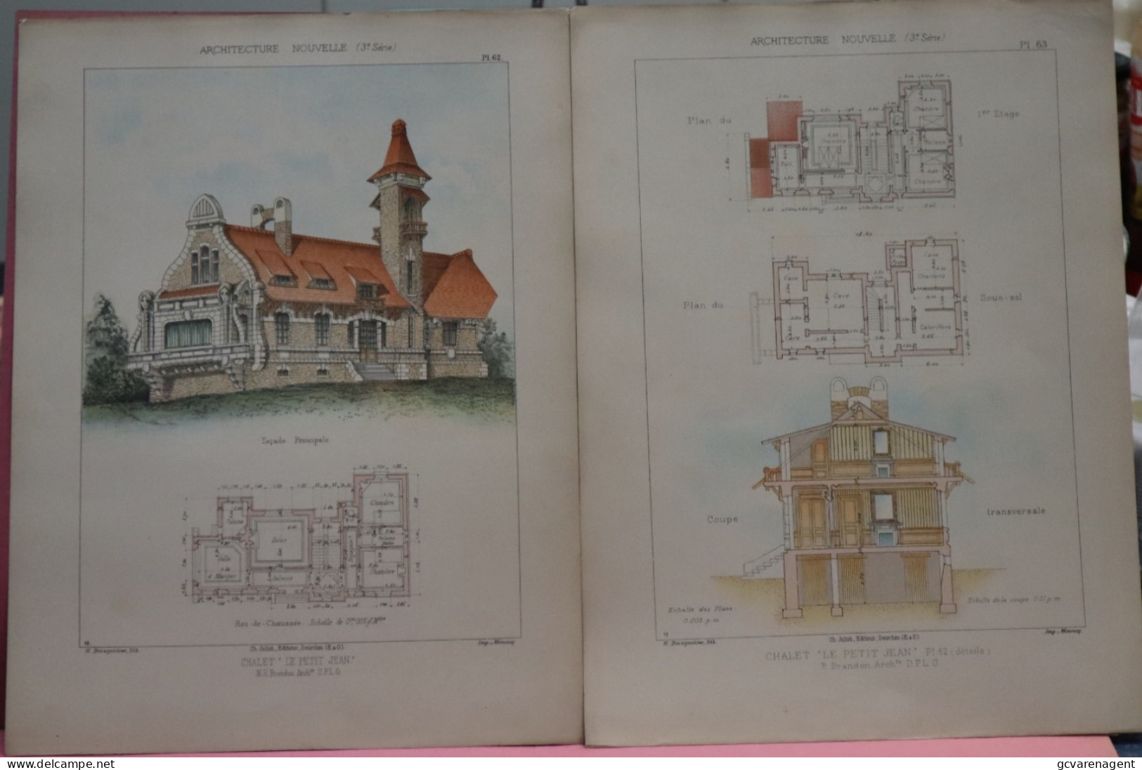 2 PLANS =   CHALET ,, LE PETIT JEAN ,, ,,  -  Mr. RAOUL BRANDON  ARCHITECTE   37 X 28 CM  VOIR LES IMAGES ÉTAT DES PLANS - Architecture