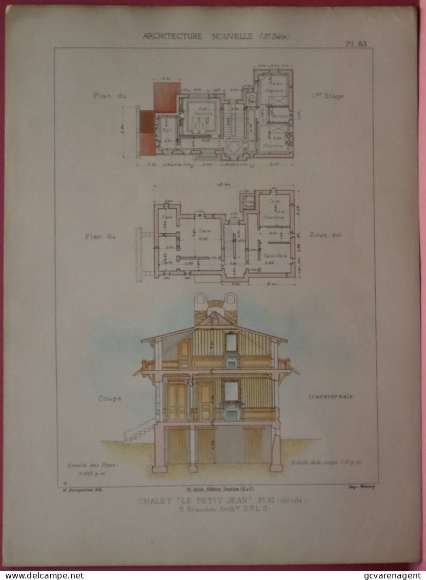 2 PLANS =   CHALET ,, LE PETIT JEAN ,, ,,  -  Mr. RAOUL BRANDON  ARCHITECTE   37 X 28 CM  VOIR LES IMAGES ÉTAT DES PLANS - Architettura