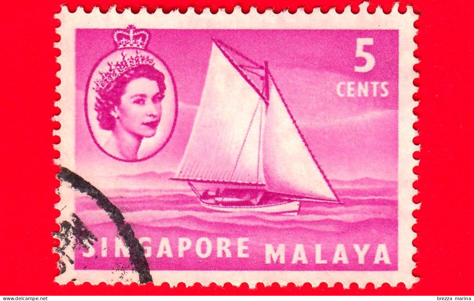 SINGAPORE - Usato - 1955 - Panorami E Regina Elisabetta II - Velieri - 5 - Singapour (...-1959)