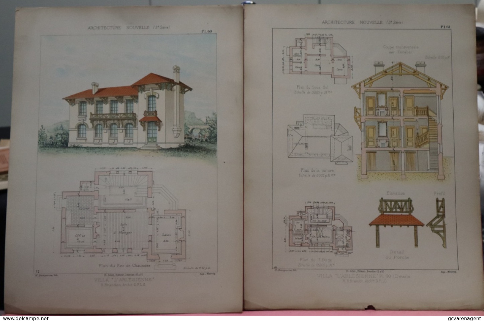 2 PLANS =   VILLA ,, L' ARLESIENNE  ,,  -  Mr. RAOUL BRANDON  ARCHITECTE   37 X 28 CM  VOIR LES IMAGES ÉTAT DES PLANS - Arquitectura