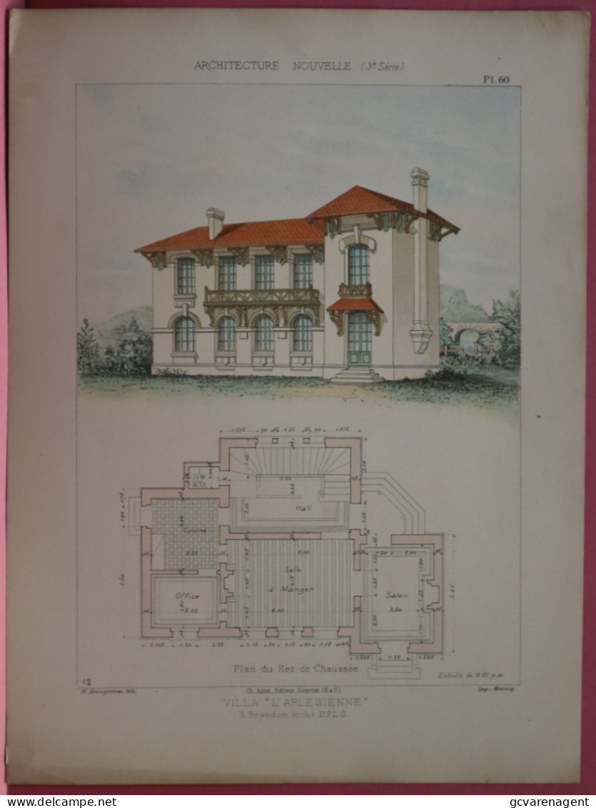 2 PLANS =   VILLA ,, L' ARLESIENNE  ,,  -  Mr. RAOUL BRANDON  ARCHITECTE   37 X 28 CM  VOIR LES IMAGES ÉTAT DES PLANS - Architectuur