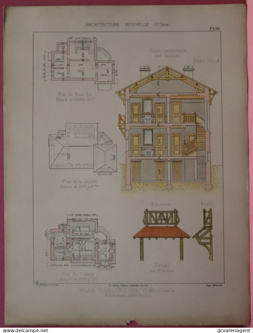 2 PLANS =   VILLA ,, L' ARLESIENNE  ,,  -  Mr. RAOUL BRANDON  ARCHITECTE   37 X 28 CM  VOIR LES IMAGES ÉTAT DES PLANS - Architecture