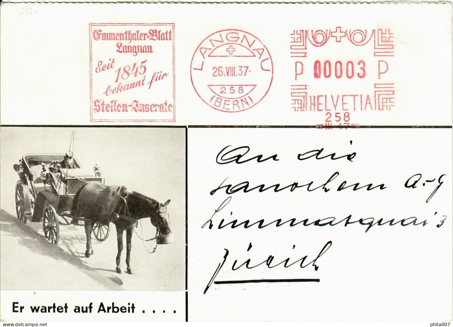 Switzerland Meter Stamp EMA Freistempel Emmenthaler Tagblatt Postcard - Postage Meters
