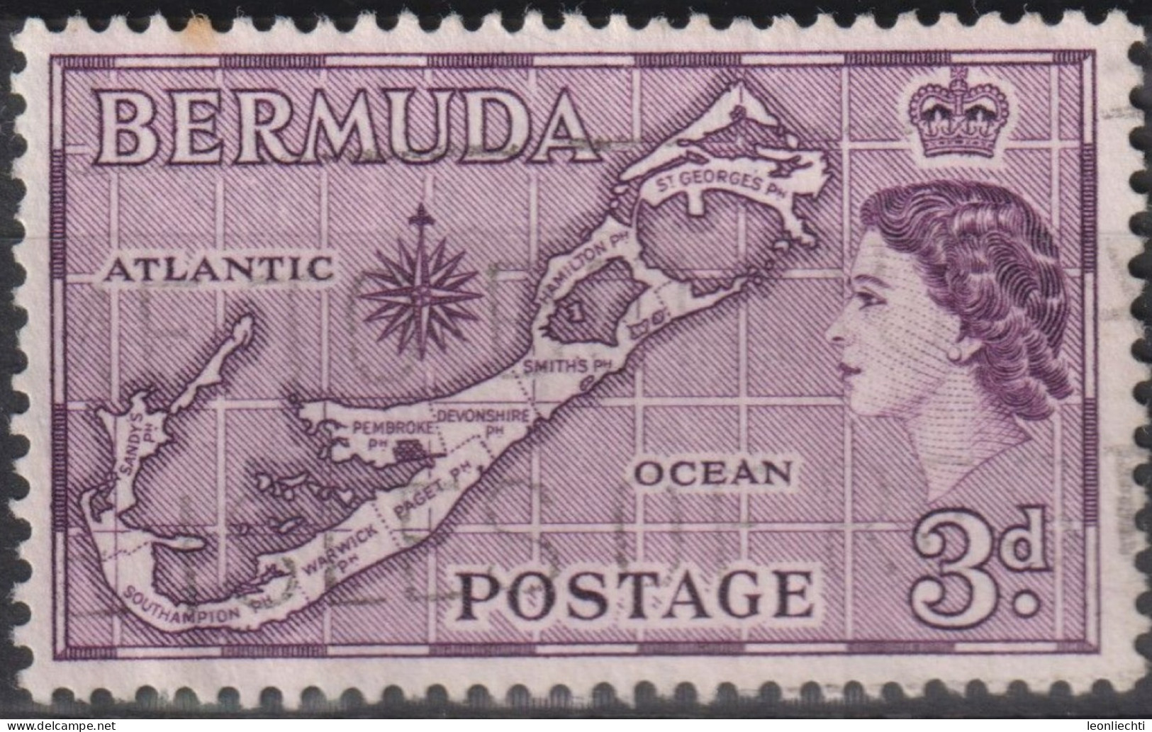 1953 Bermuda ° Mi:BM 135, Sn:BM 148, Yt:BM 138, Map Of Bermuda, Country Motifs - Bermuda