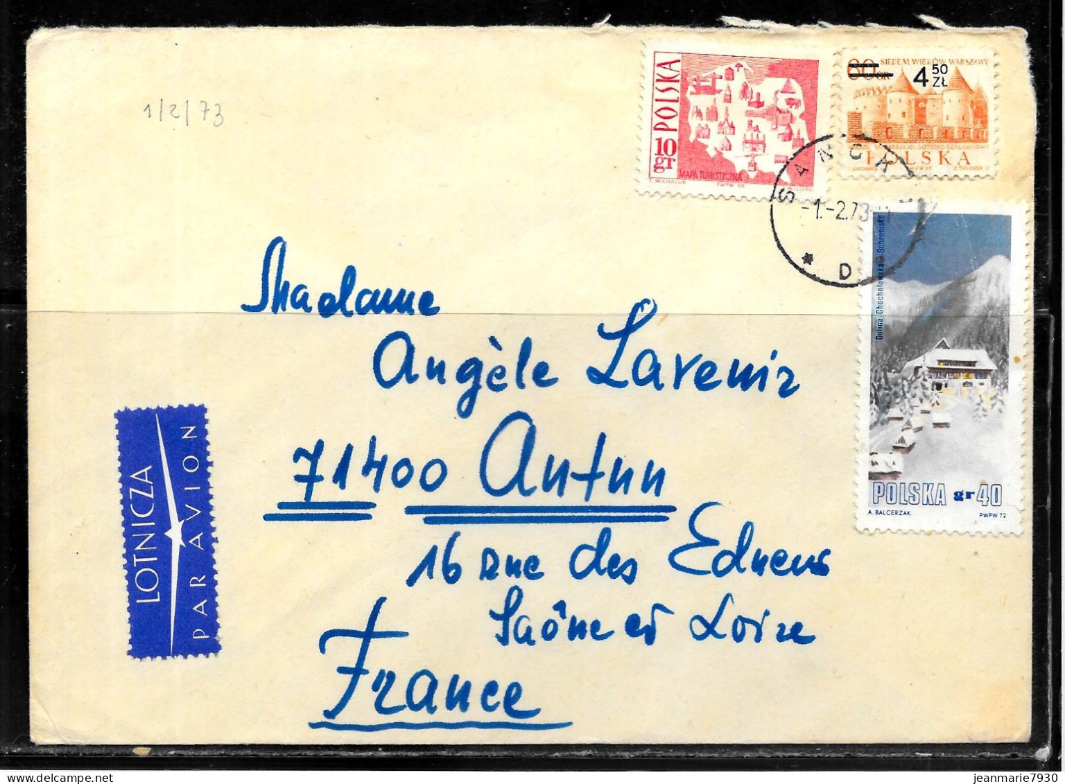 N409 - POLOGNE - LETTRE DE SANOK DU 01/02/1973 POUR LA FRANCE - Storia Postale