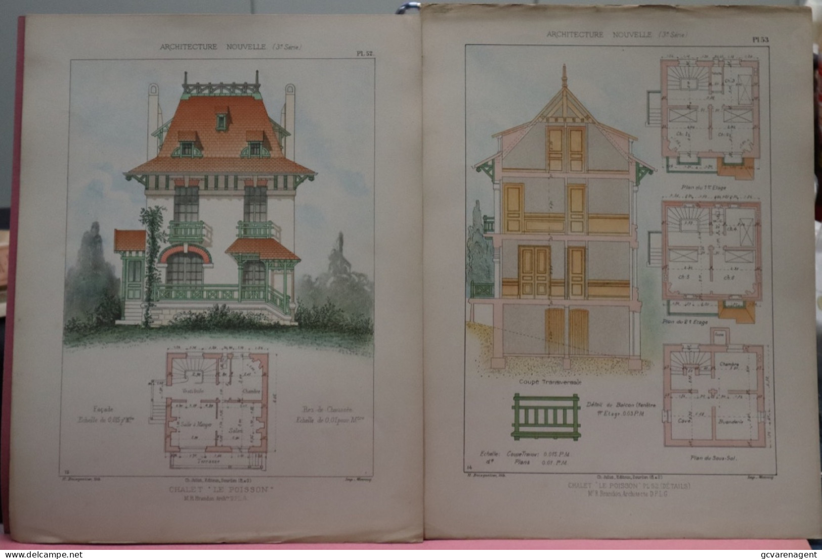 2 PLANS =  CHALET ,, LE POISSON ,,  ,,  -  Mr. RAOUL BRANDON  ARCHITECTE   37 X 28 CM  VOIR LES IMAGES ÉTAT DES PLANS - Architecture