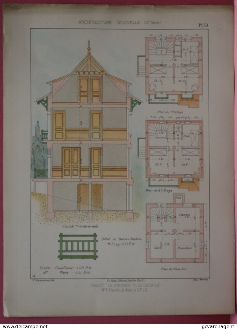 2 PLANS =  CHALET ,, LE POISSON ,,  ,,  -  Mr. RAOUL BRANDON  ARCHITECTE   37 X 28 CM  VOIR LES IMAGES ÉTAT DES PLANS - Architecture