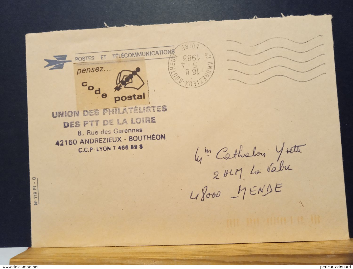 Code Postal. Lettre PTT Circulée Le 05/04/1983, En Franchise Avec Vignette " Pensez Code Postal" - Lettere