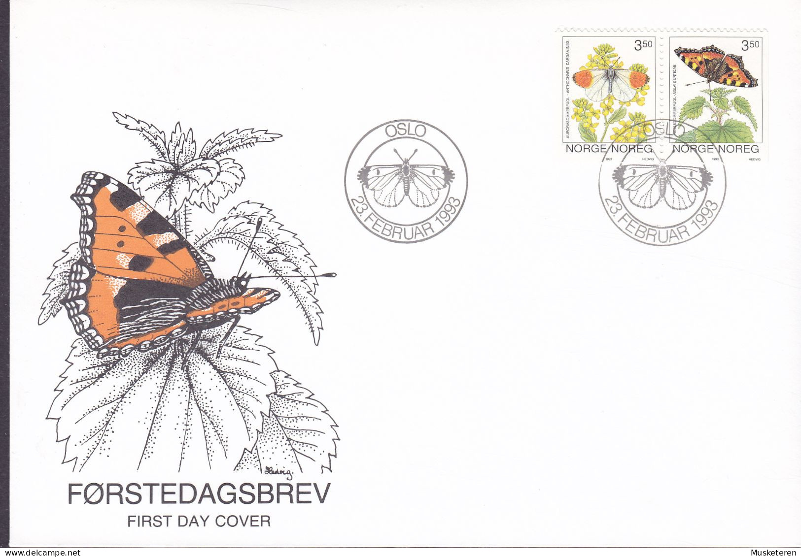 Norway 1993 FDC Cover Ersttags Brief Butterfly Schmetterling Papillon (Pair, Paare) Complete Set !! - FDC