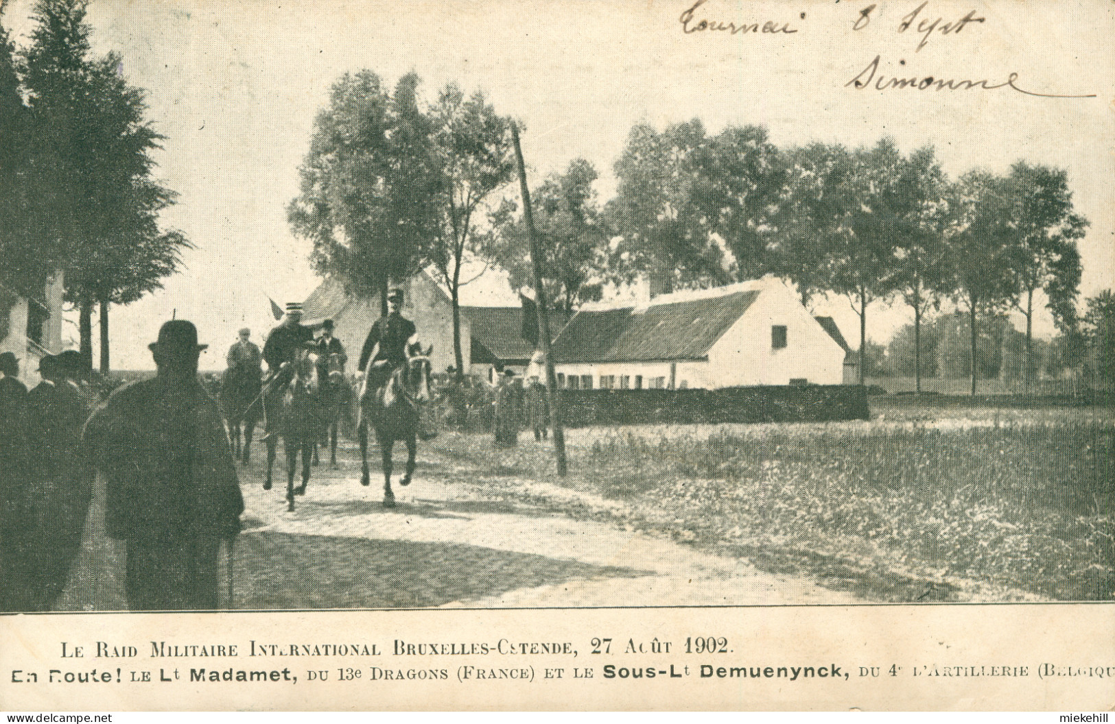 BRUXELLES-OSTENDE-RAID MILITAIRE-LIEUTENANT MADAMET-SOUS-LIEUTENANT DEMUENYNCK -CHEVAL-HIPPISME- - Festivals, Events