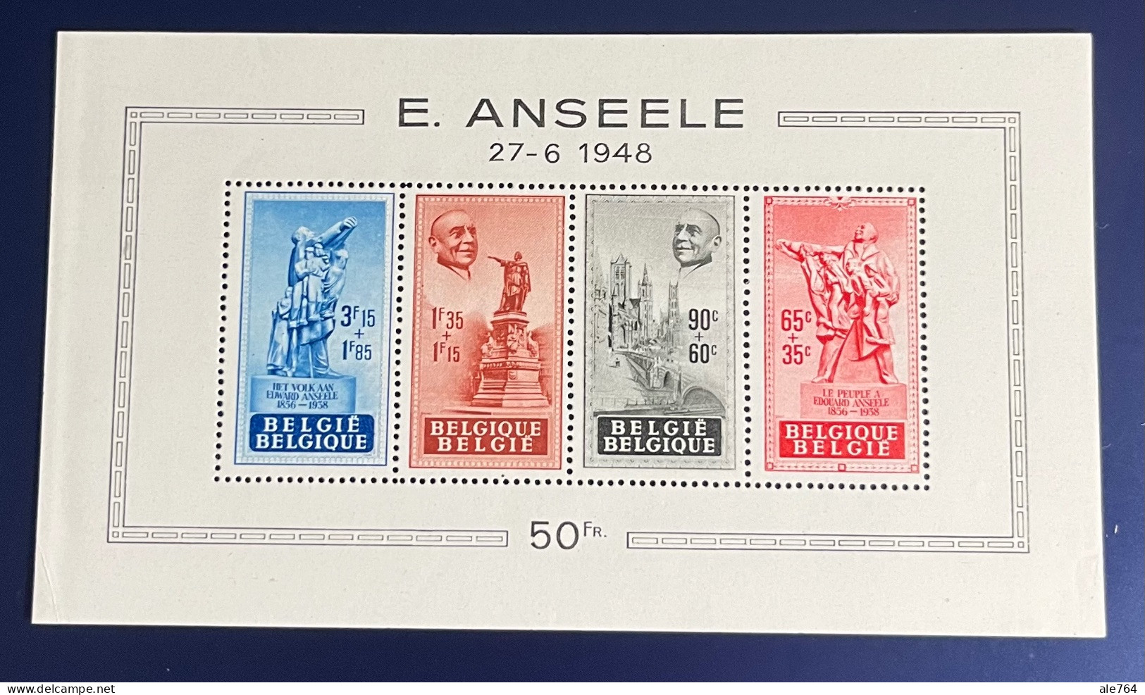 Bélgica 1948, E. Anseele, Bl 26, 781/4, Sc B455/8, Cote 95€, MNH. - Other & Unclassified