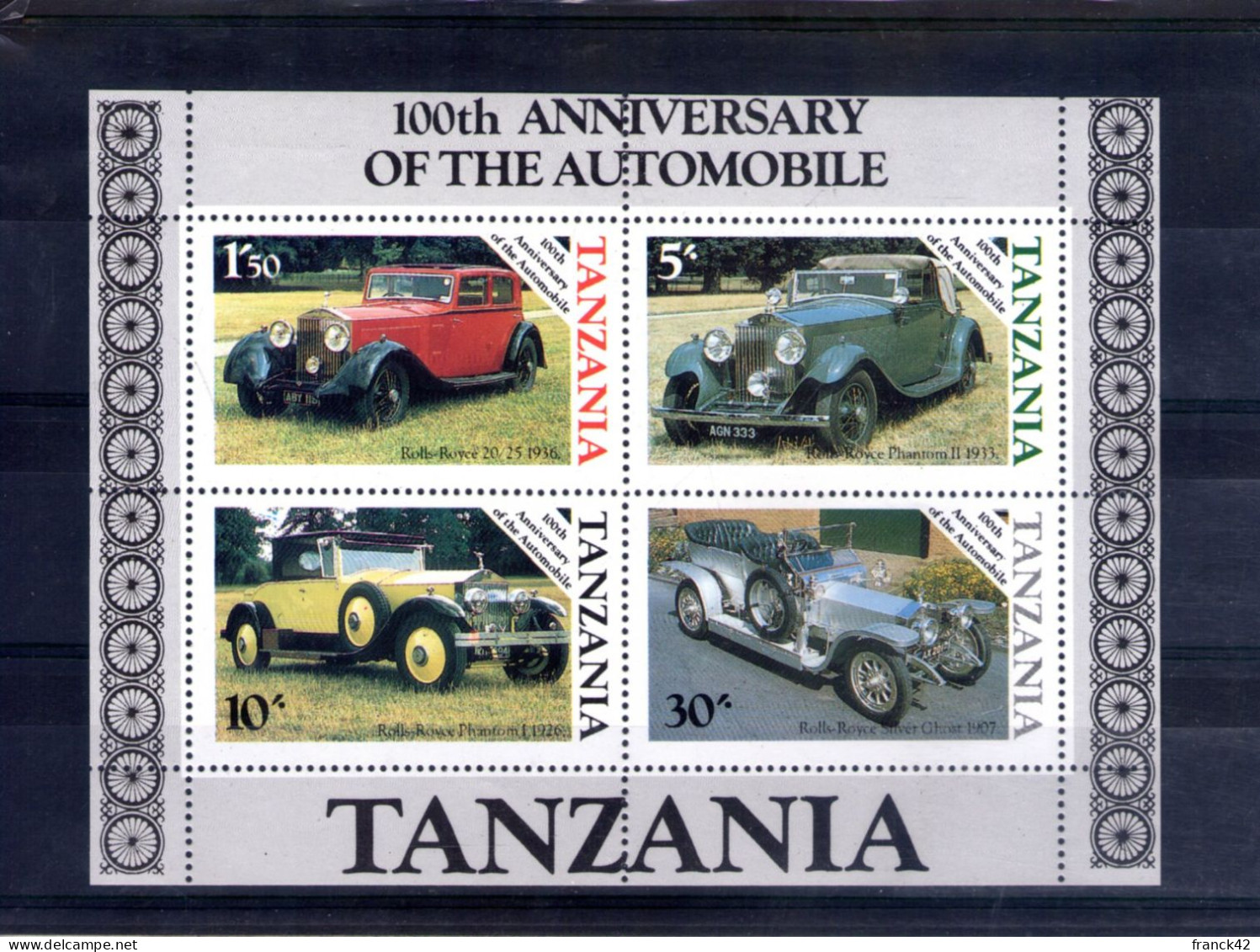 Tanzanie. Bloc Feuillet. Rolls Royce - Tansania (1964-...)