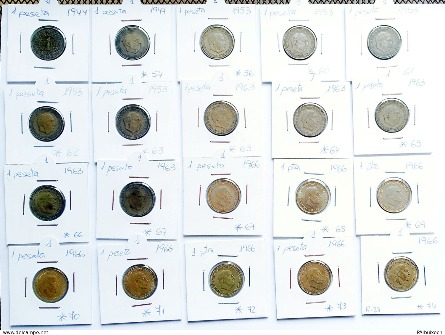 Lote De 20 Monedas Franco De 1 Peseta De Varios Años - 1 Peseta