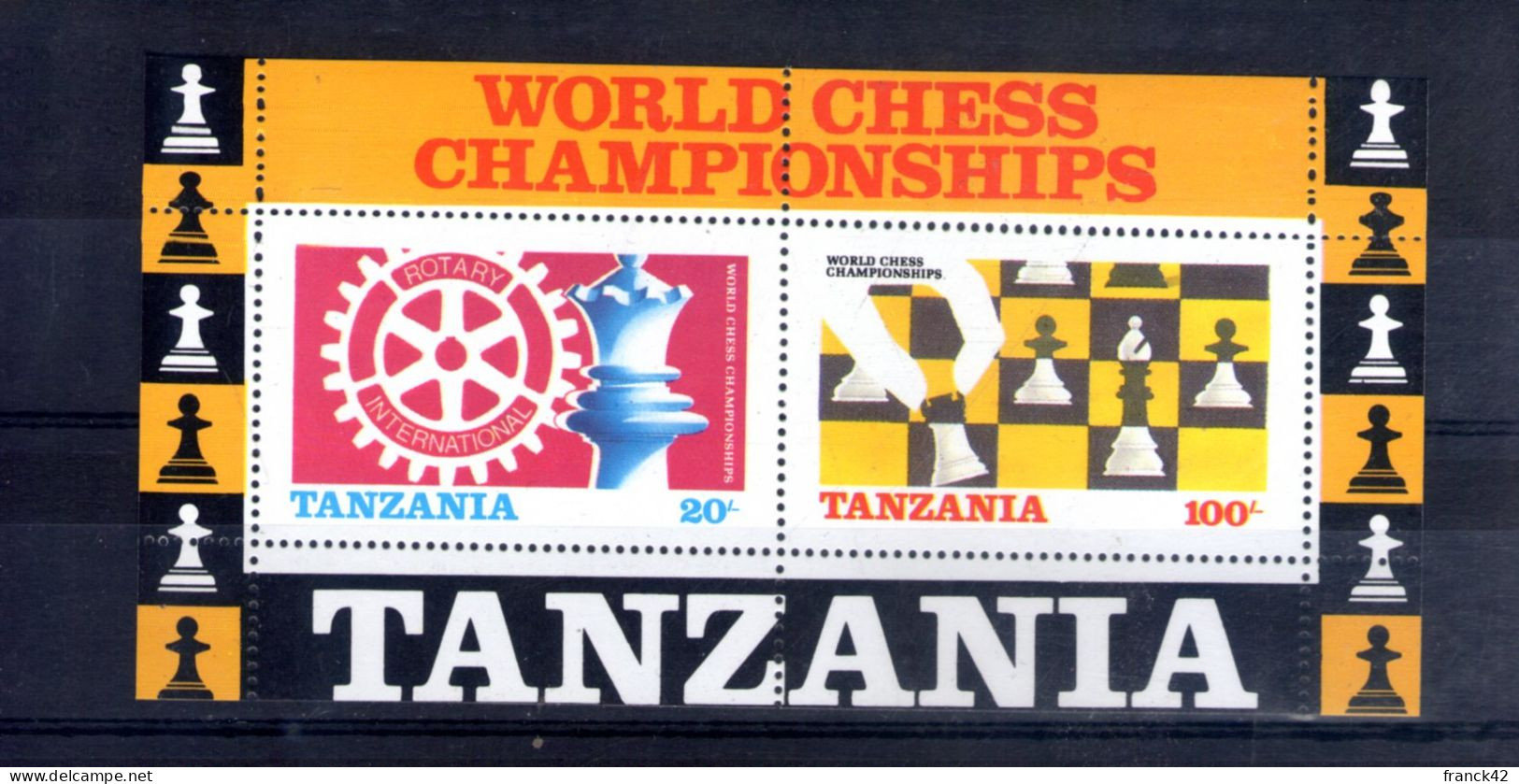 Tanzanie. Bloc Feuillet. Championnat Du Monde D'échec. Rotary - Tansania (1964-...)