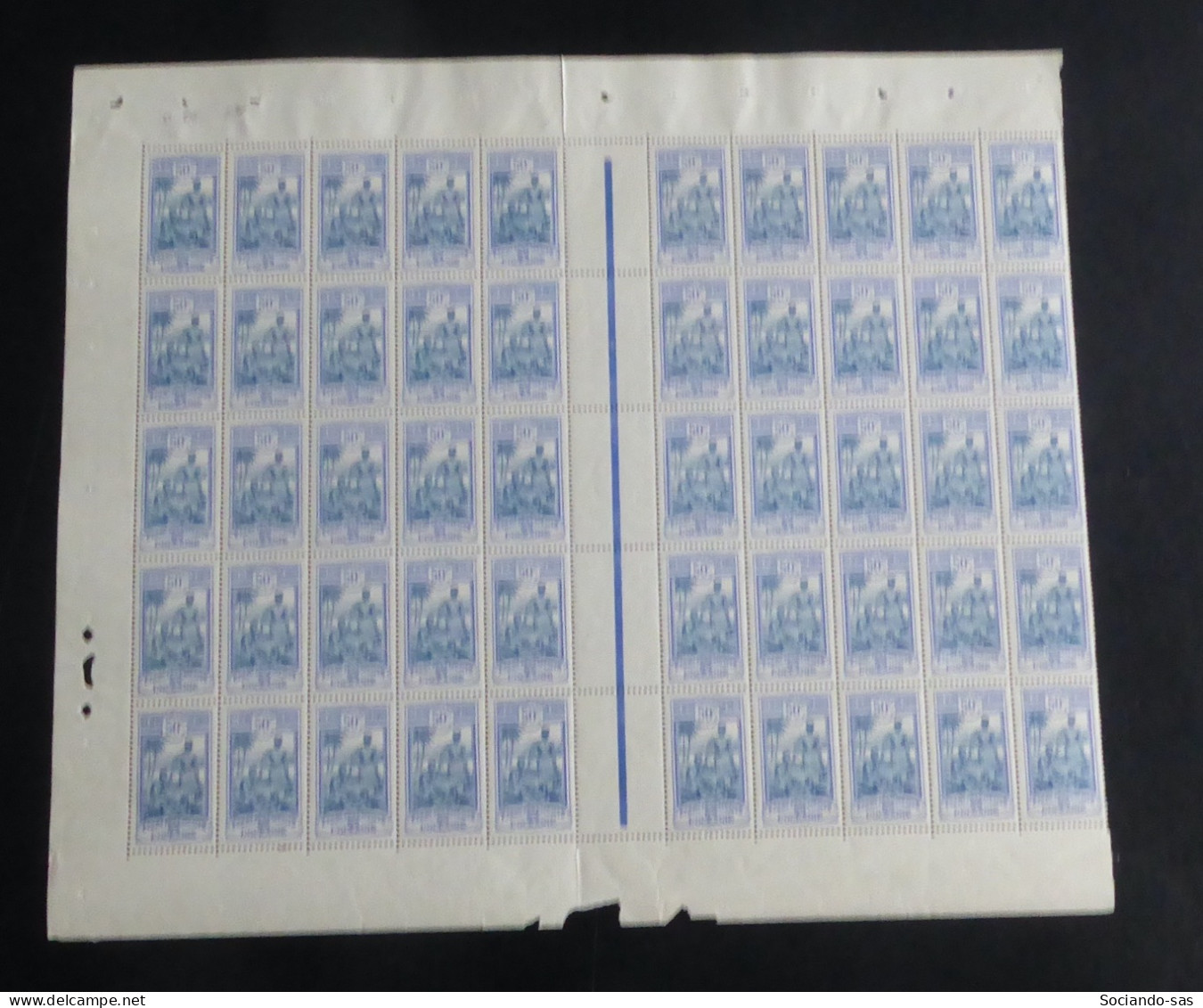OCEANIE - 1922-27 - N°YT. 54 - Tahitiens 50c Bleu - Bloc De 50 Bord De Feuille - Neuf Luxe** / MNH - Neufs