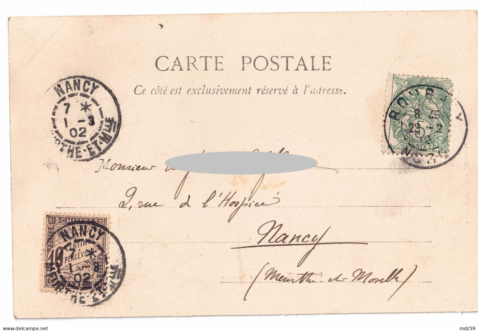 Carte Postale Affranchie Avec Type Blanc 5c Vert YT N° 110 Et Taxée Avec YT N° 29 3 TàD Type 84 De Roubaix Et Nancy - 1900-29 Blanc