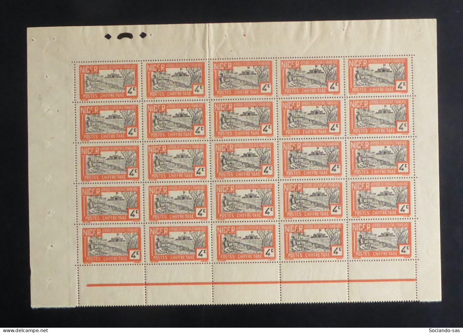 NIGER - 1927 - Taxe TT N°YT. 10 - 4c Orange Et Noir - Bloc De 25 Bord De Feuille - Neuf Luxe** / MNH - Ongebruikt