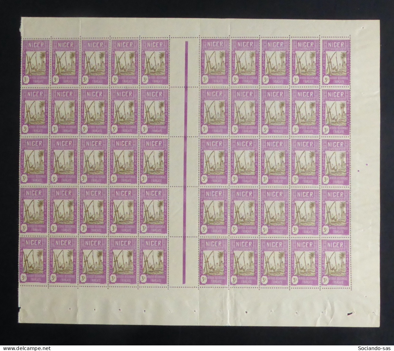 NIGER - 1939-40 - N°YT. 74 - Puits 3c Lilas-rose - Bloc De 50 Bord De Feuille - Neuf Luxe** / MNH - Ongebruikt