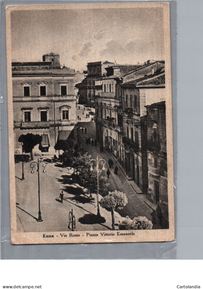 CARTOLINA ENNA VIA ROMA PIAZZA VITTORIO EMANUELE ANIMATA - Enna