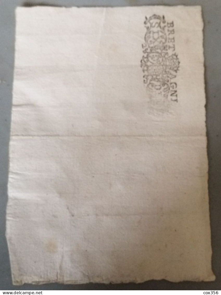 VIEUX PAPIERS Cachets BRETAGNE 1695 . Signer - Cachets Généralité