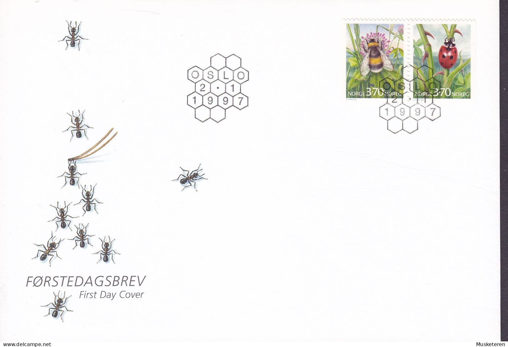 Norway 1997 FDC Cover Ersttags Brief Insekten Insects Hummel Bumble Bee & Marienkäfer Ladybird Complete Set !! - FDC