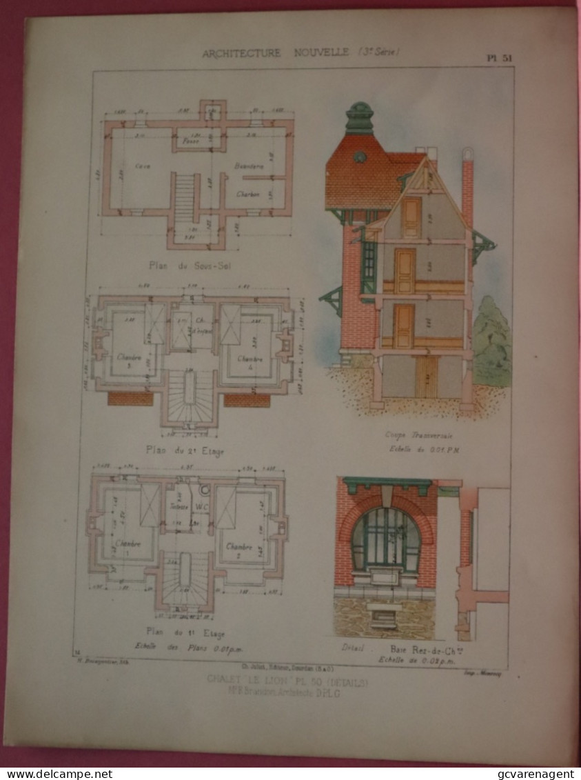 2 PLANS =  CHALET  ,, LE LION   ,,  -  Mr. RAOUL BRANDON  ARCHITECTE   37 X 28 CM  VOIR LES IMAGES ÉTAT DES PLANS - Architektur