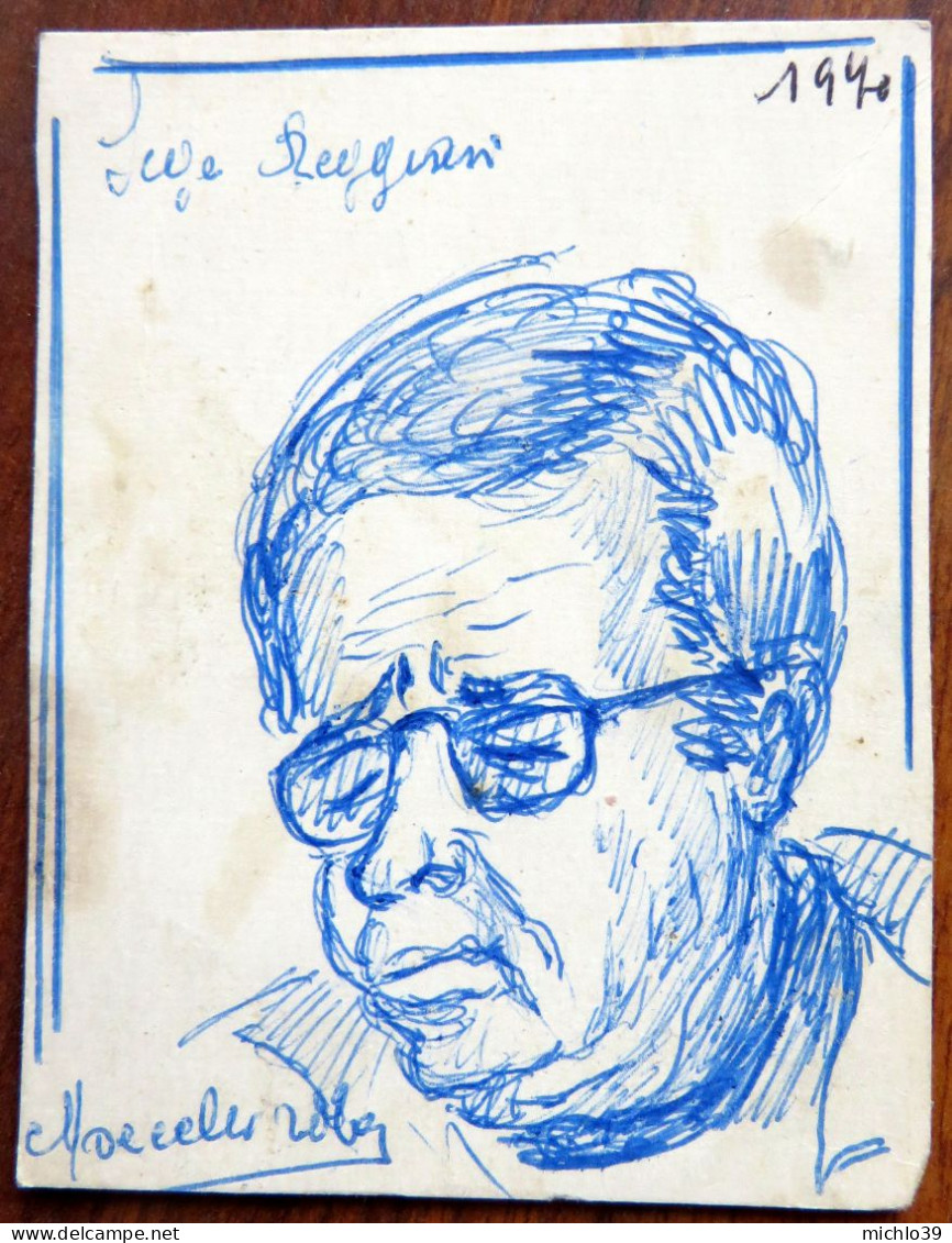 Petit Portrait Sur Carton De Serge REGGIANI De 1970 - C'est Signé - Dessins