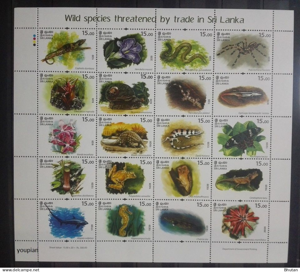 Sri Lanka 2020, Wild Species Threatened By Trade In Sri Lanka, MNH Sheetlet - Sri Lanka (Ceylan) (1948-...)