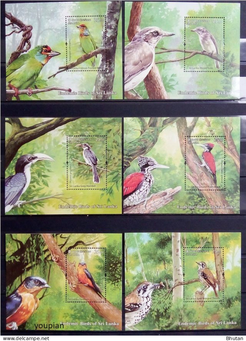 Sri Lanka 2021, Endemic Birds Of Sri Lanka, Six MNH S/S - Sri Lanka (Ceylon) (1948-...)