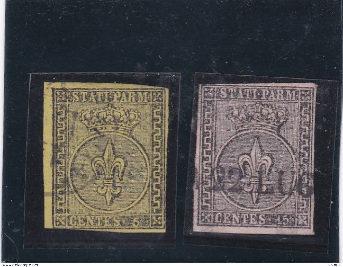 ITALIE - PARME - 1852 - N° 1  5 C JAUNE - N° 4  15 C ROSE - OBLITERES - Romagna