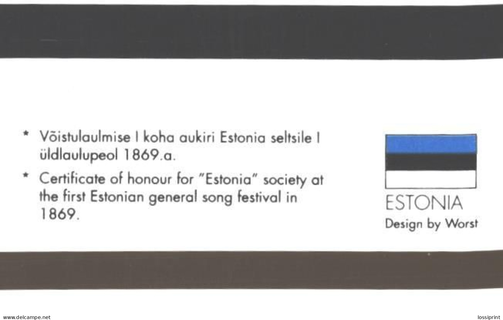 Estonia:Used Phonecard, Certificate Of Honour For Estonia Society At The First Estonian General Song Festival, 300 EEK - Estonia