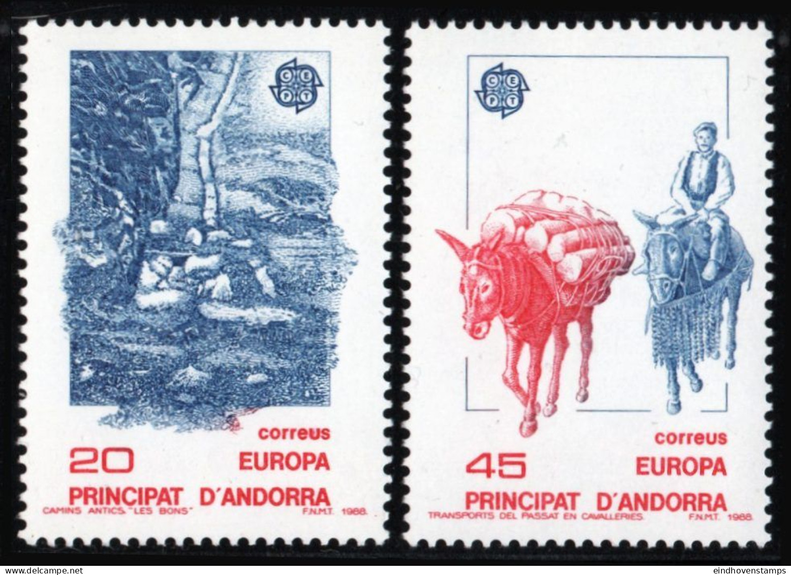 Andorra Spanish 1988 Cept 2 Values MNH Mule Transport, Old Road To Les Bo - 1988