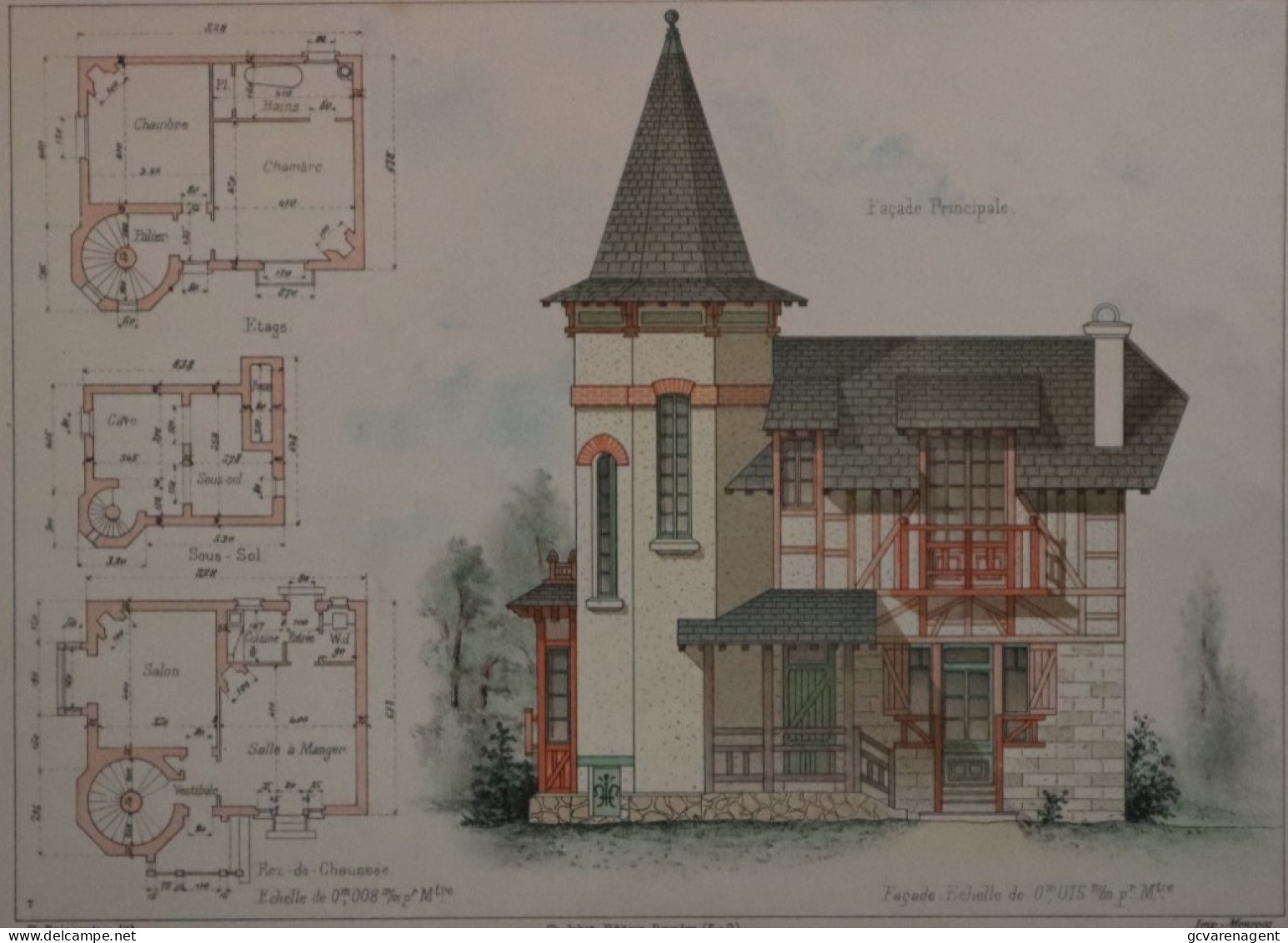 PLAN = VILLA  LE SAGITTAIRE   Mr. R.BRANDON  ARCHITECTE   37 X 28 CM  VOIR IMAGES ÉTAT DES PLANS - Architektur