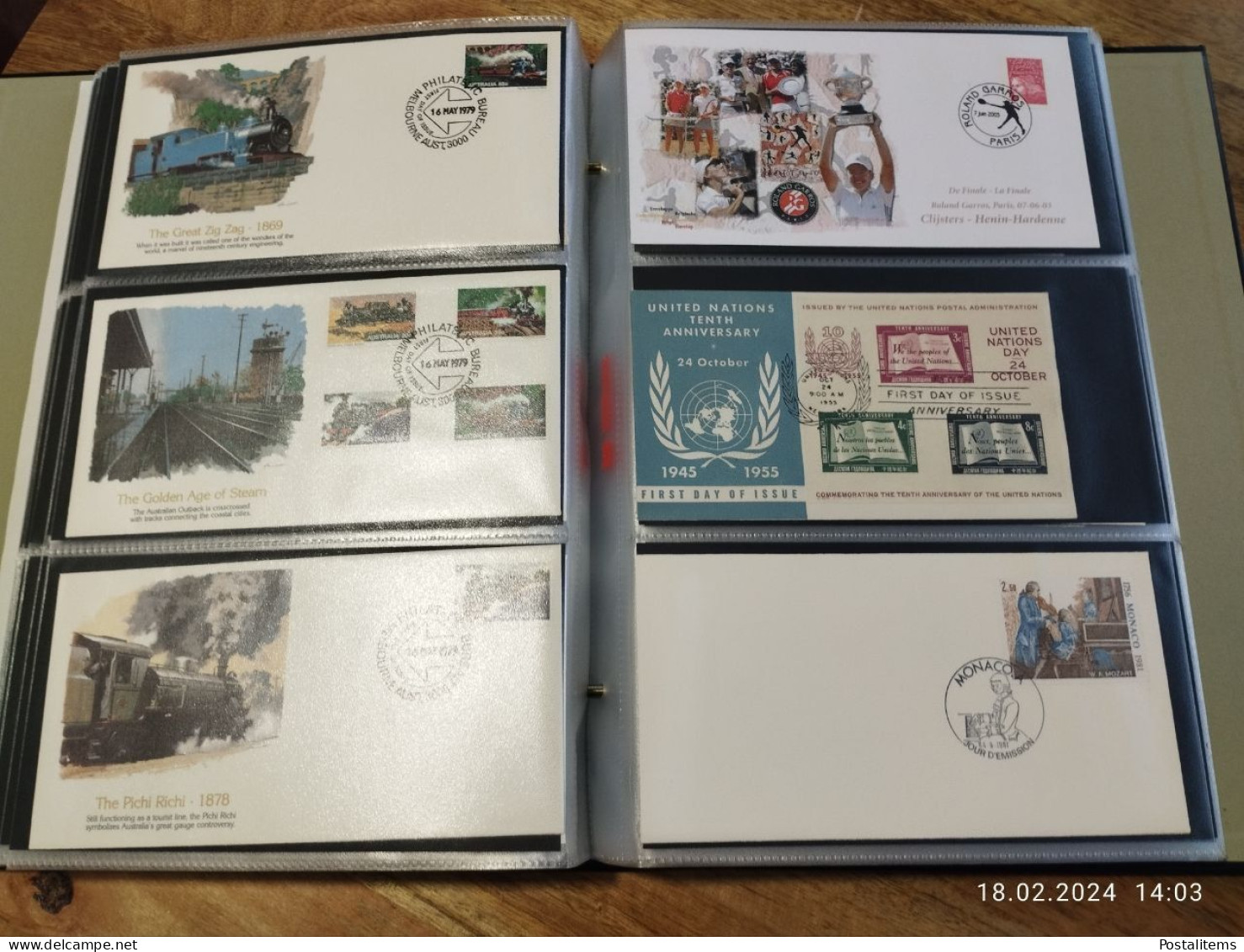 Album with envelopes FDC Netherlands, UN, Australia, Monaco, St. Vincent, Hungary, Maldives, South Africa,