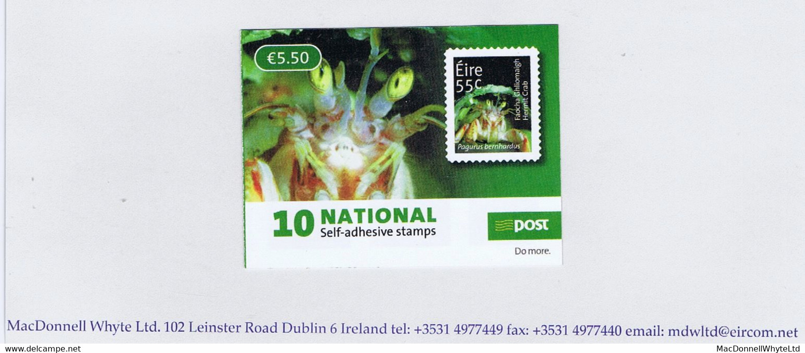 Ireland 2011 €5.50 Hermit Crab Booklet, Ashton-Potter Printing, 55c X 10 Self-adhesive, Round Corner Tips, Complete Mint - Postzegelboekjes