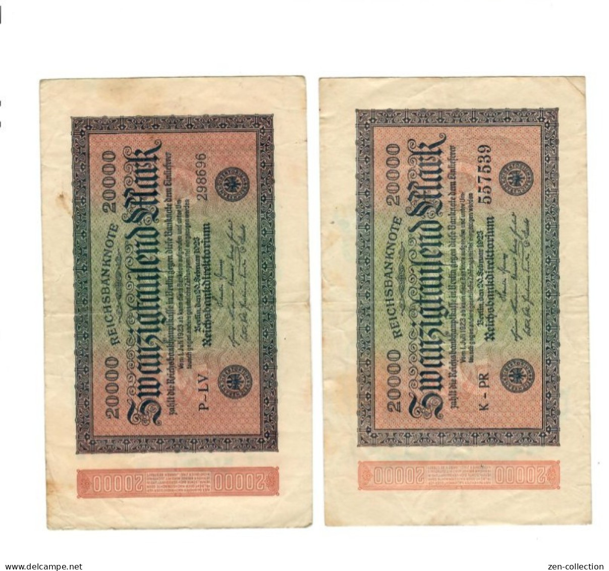 Two WW2 Germany Nazi Propaganda FORGERY Overprint On Genuine 20,000 Mark 1923 Banknote VF- - Other & Unclassified