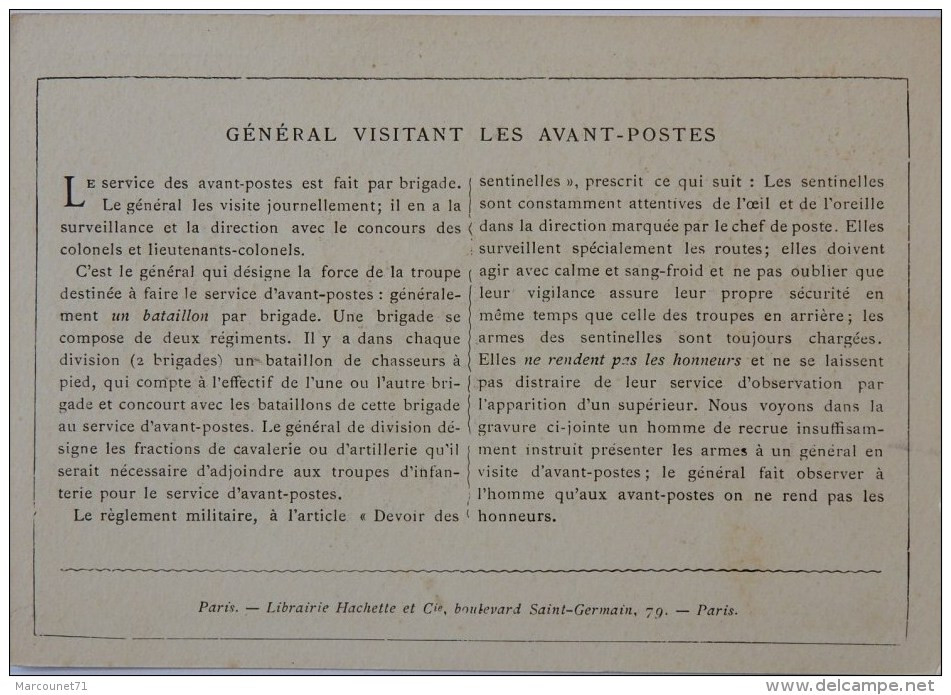 CHROMO ANCIEN GENERAL VISITANT LES AVANT-POSTES  HACHETTE ET CIE JEANNIOT PINX IMPRIMERIE KRAKOW GUERRE MILITAIRE - Artis Historia