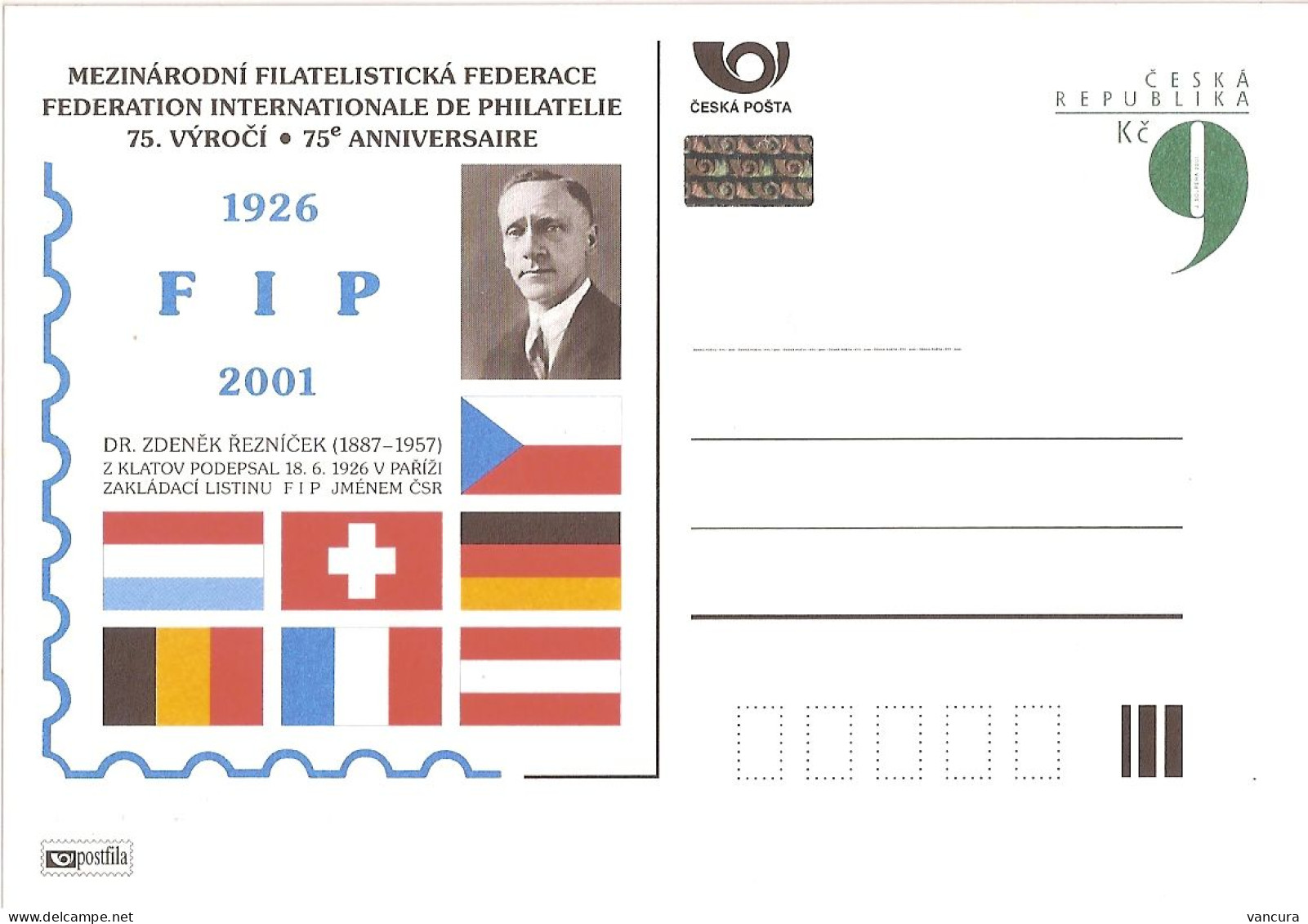 CDV A 74 Czech Republic FIP 75th Anniversary 2001 - Cartes Postales