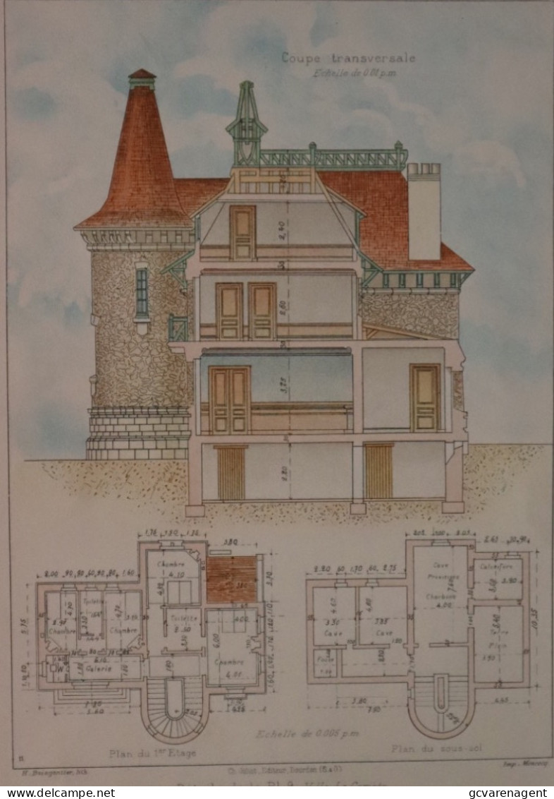 PLAN =   VILLA LA COMETE            37 X 28 CM  VOIR IMAGES ÉTAT DES PLANS - Arquitectura