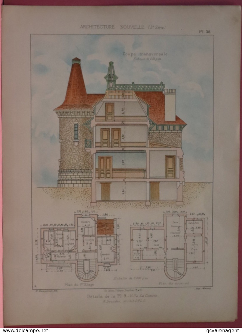 PLAN =   VILLA LA COMETE            37 X 28 CM  VOIR IMAGES ÉTAT DES PLANS - Architectuur