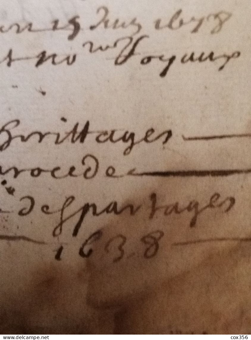 VIEUX PAPIERS Cachets BRETAGNE 1638 . Signer BLANGOUIN - Cachets Généralité