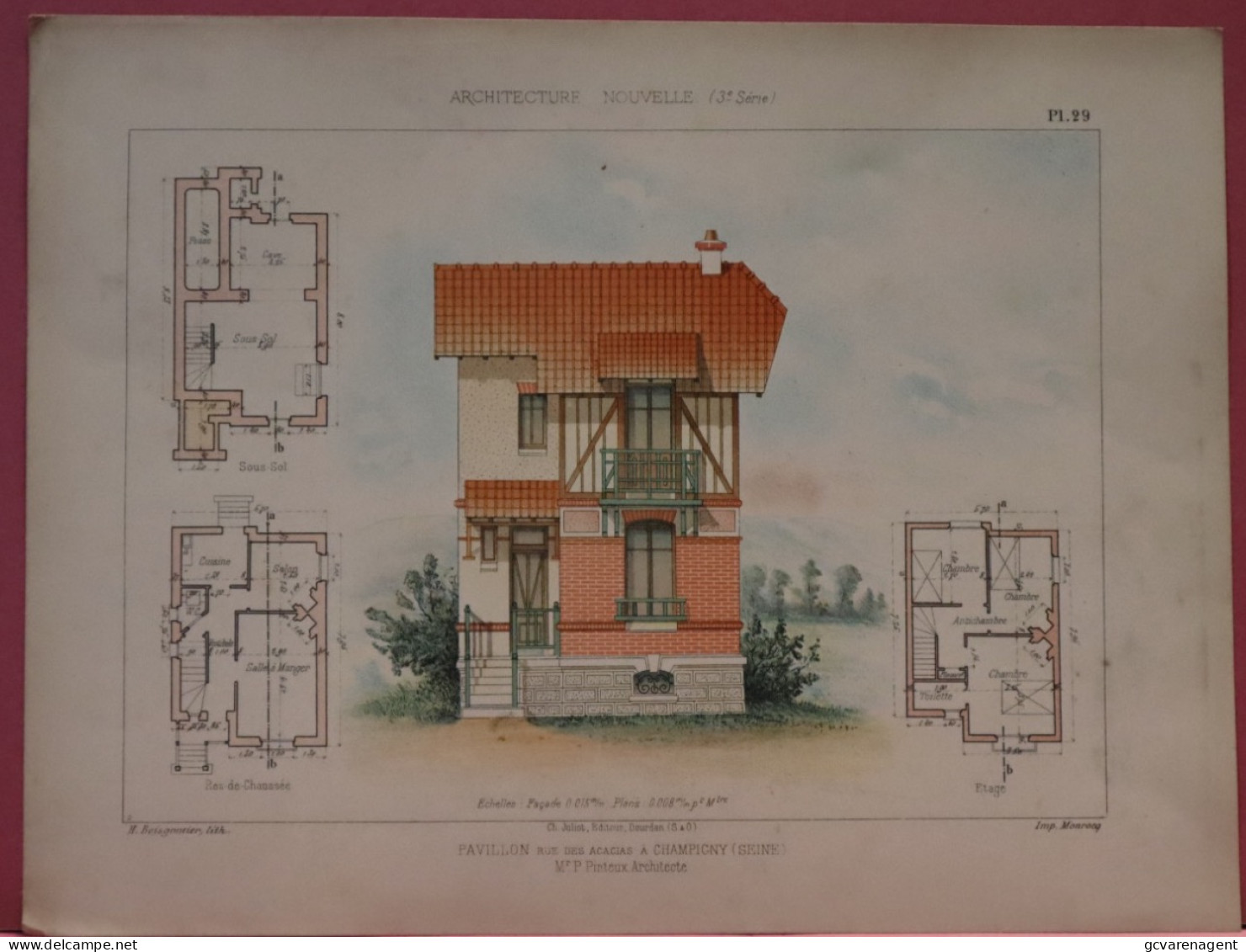 PLAN =    PAVILLON  RUE DES ACACIAS  A CHAMPIGNY   SEINE          37 X 28 CM  VOIR IMAGES ÉTAT DES PLANS - Architectuur