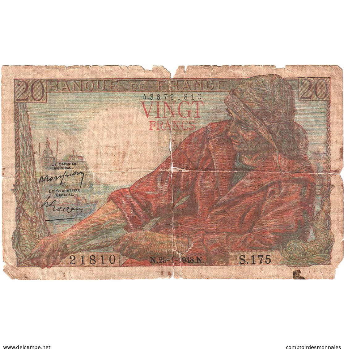 France, 20 Francs, Pêcheur, 1948, S.175, B, Fayette:13.12, KM:100c - 20 F 1942-1950 ''Pêcheur''