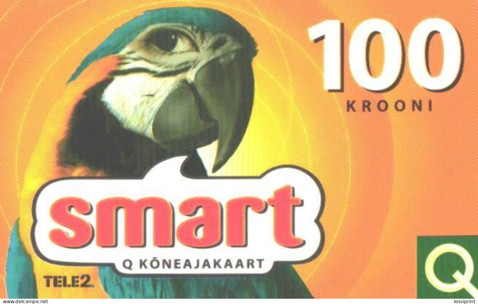 Estonia:Used Phonecard, Tele 2, Smart Q 100 Krooni, Parrot, Mobile Phone Prepaid Card, 2003 - Estonie