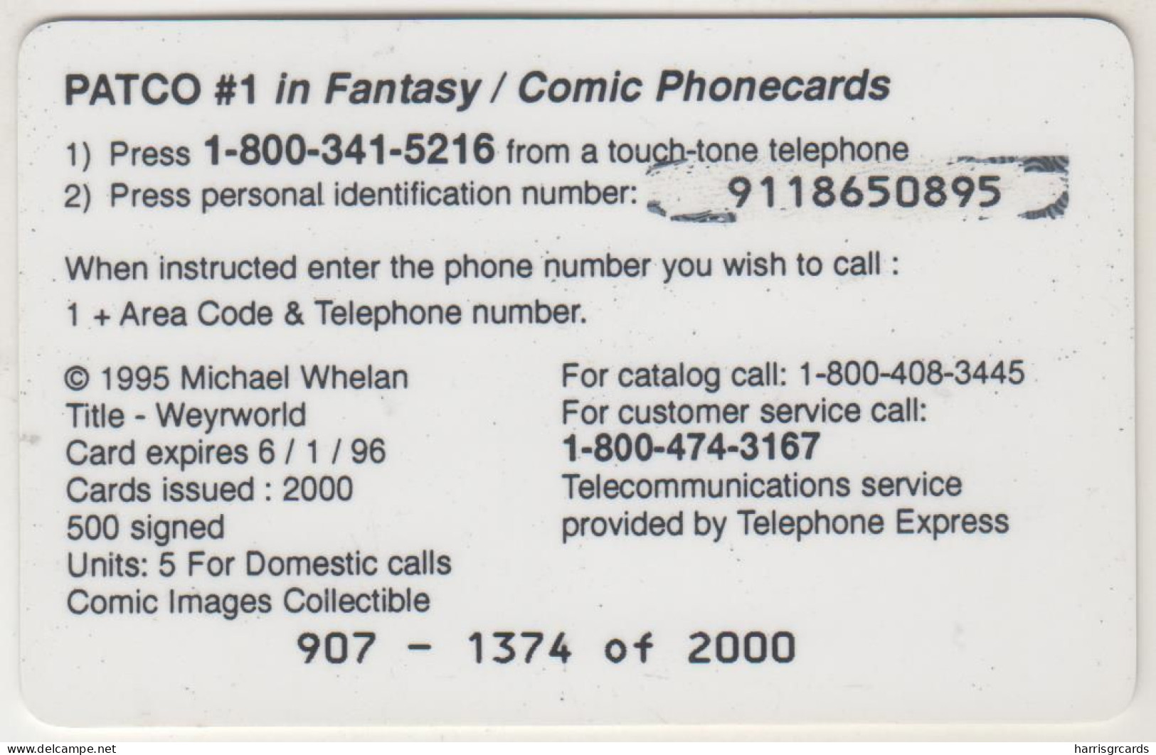 USA - PATCO #1 In Fantasy / Comic Telecards, 5 U, 6/96, Tirage 2.000, Used - Autres & Non Classés