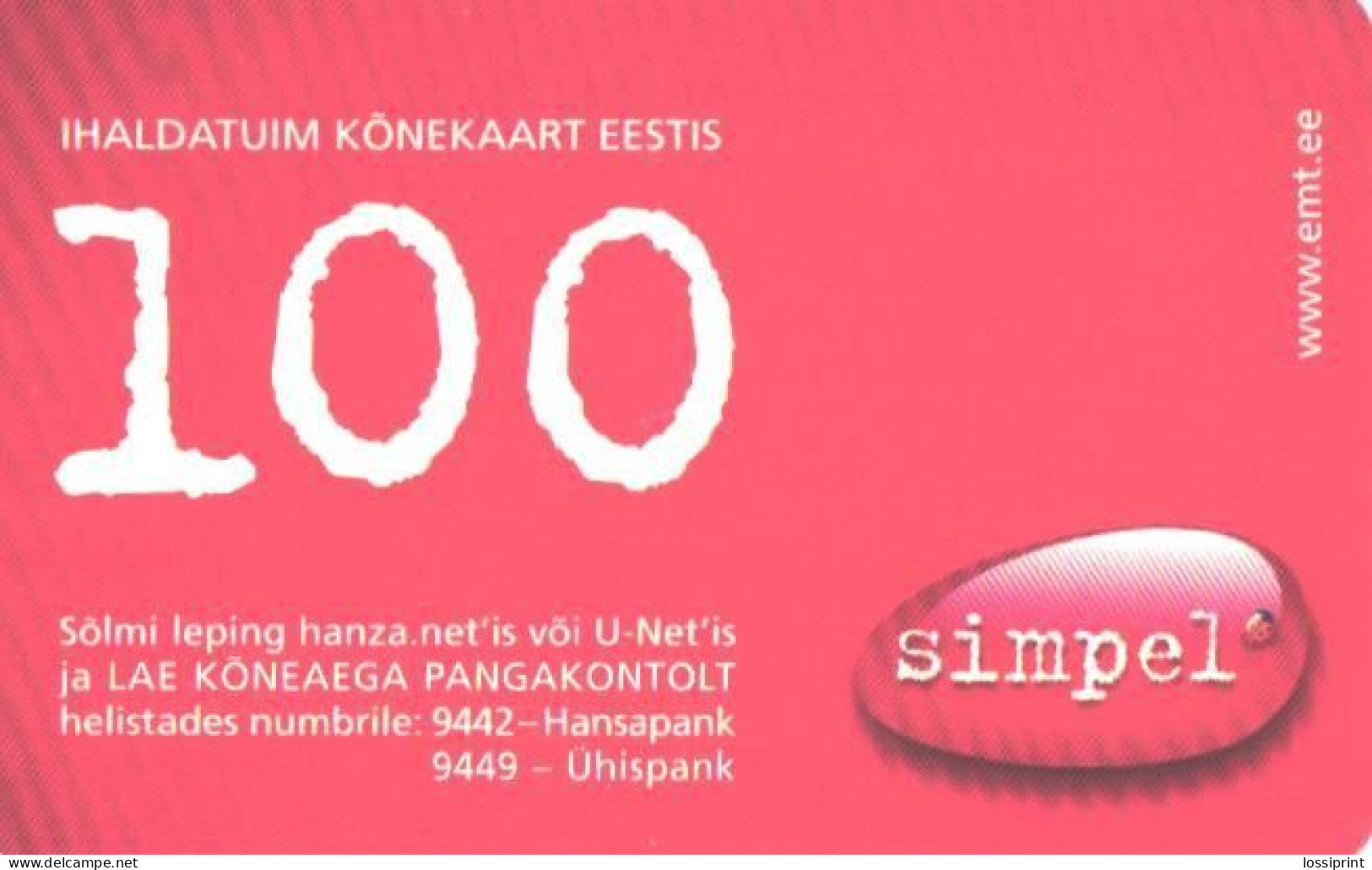 Estonia:Used Phonecard, EMT Simpel 100, Mobile Phone Prepaid Card, 2004 - Estonie