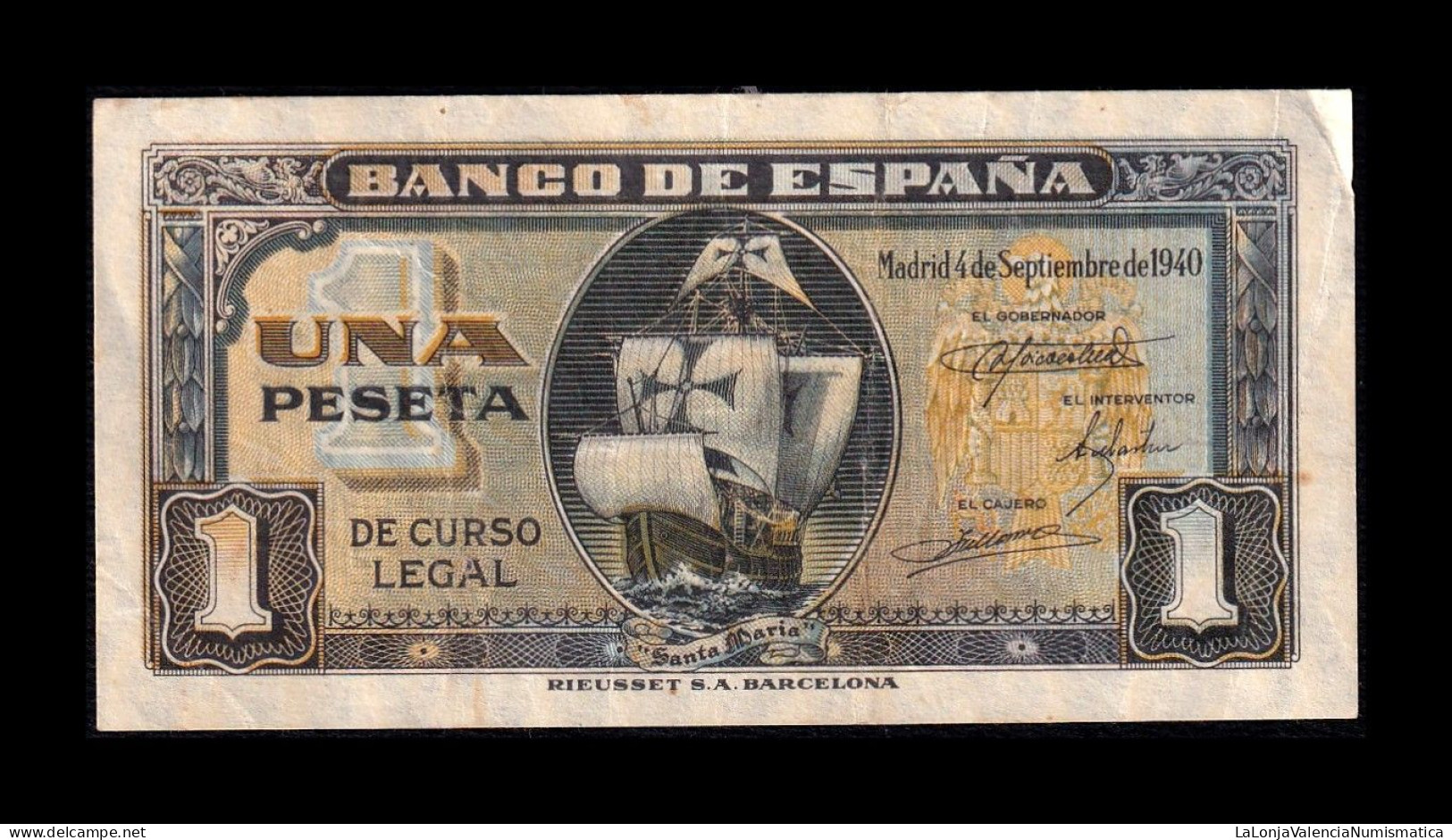 España Spain 1 Peseta Carabela 1940 Pick 122 Serie G Mbc/Ebc Vf/Xf - 1-2 Pesetas