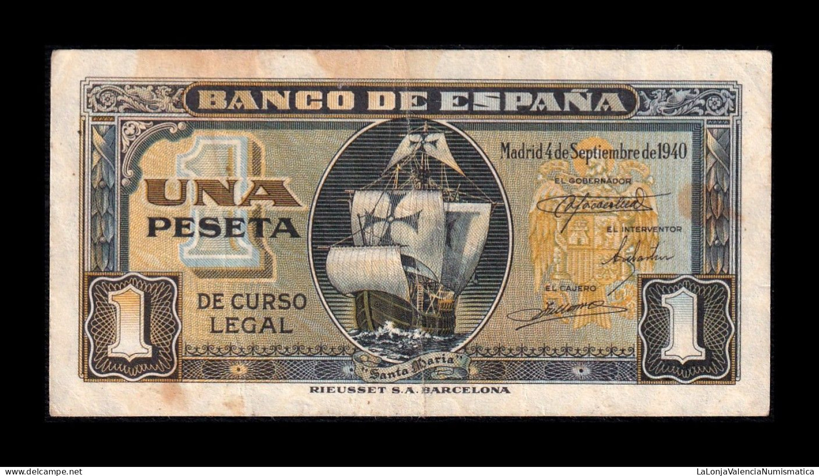 España Spain 1 Peseta Carabela 1940 Pick 122 Serie G Mbc/Ebc Vf/Xf - 1-2 Peseten