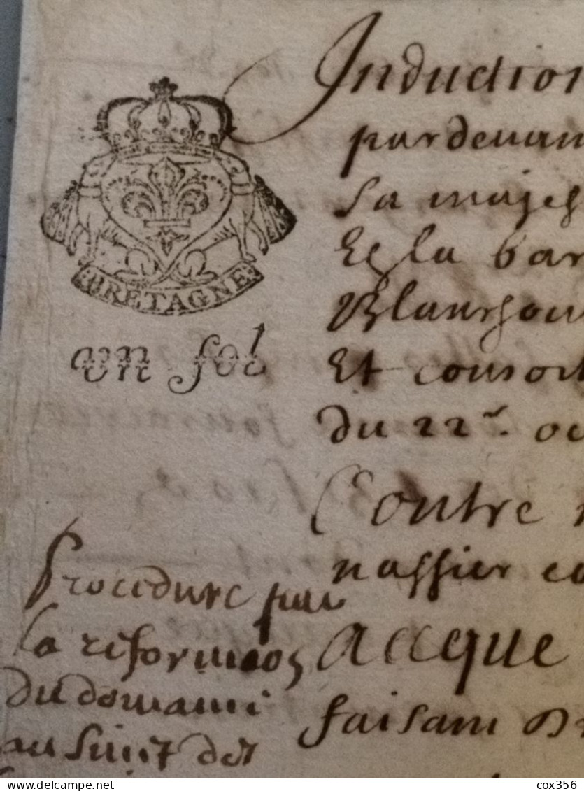 VIEUX PAPIERS Cachets BRETAGNE 1638 . Signer BLANGOUIN - Cachets Généralité